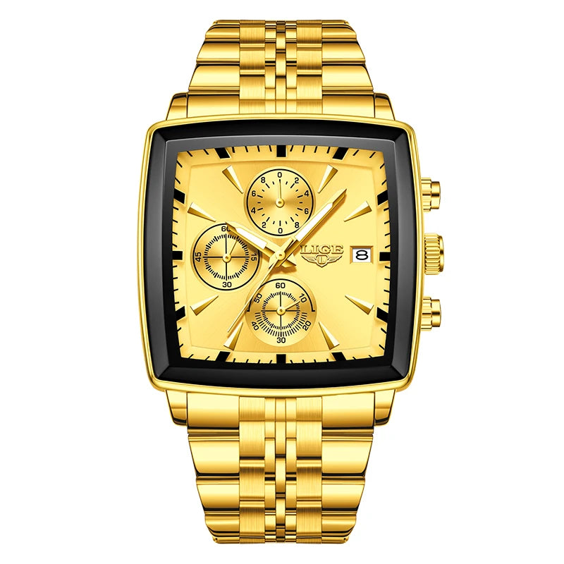 Men’s Square Stainless Steel Quartz Watch – Elegant Business & Casual Style