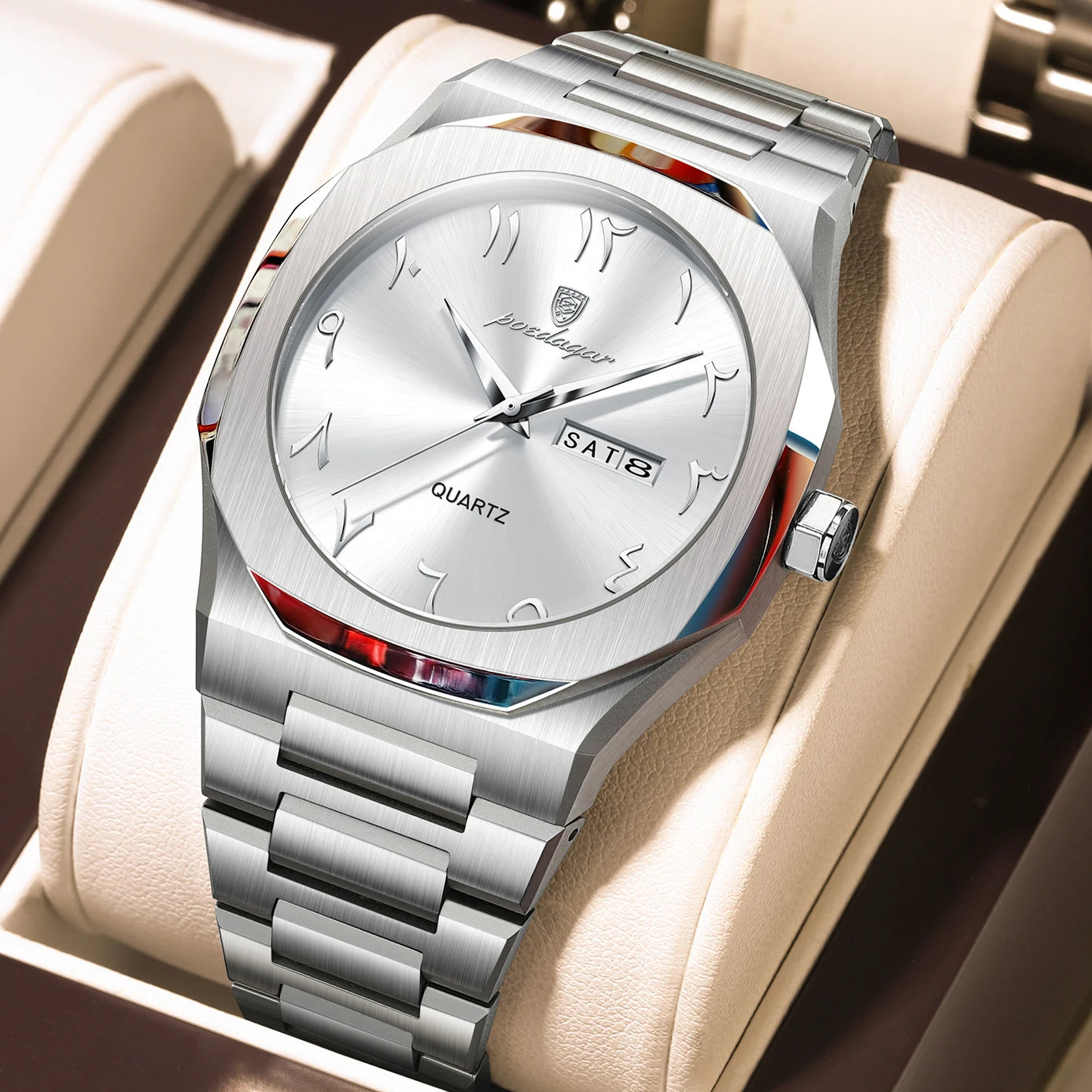Men’s Quartz Watch – Arabic Numeral Dial with Stainless Steel Design
