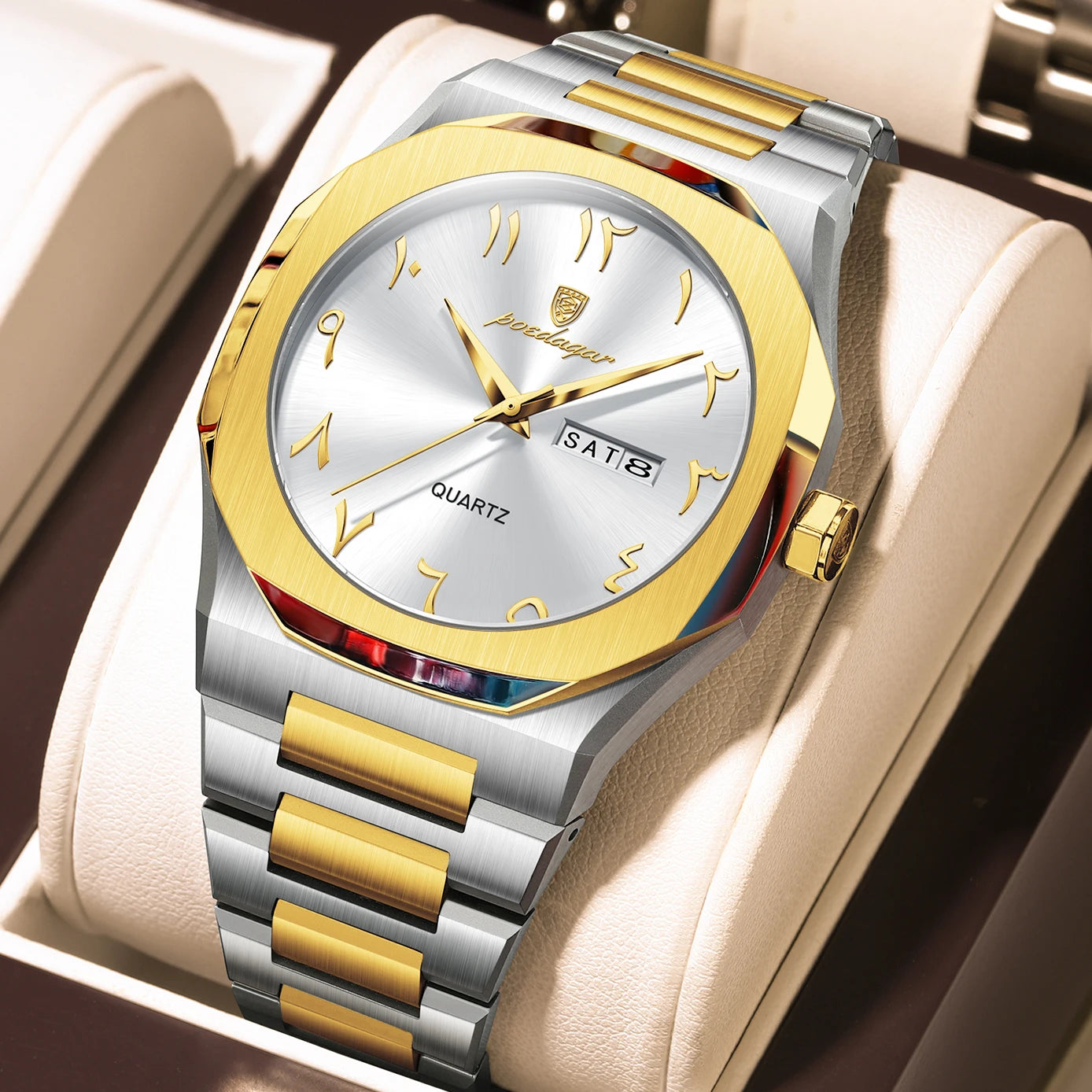 Men’s Quartz Watch – Arabic Numeral Dial with Stainless Steel Design