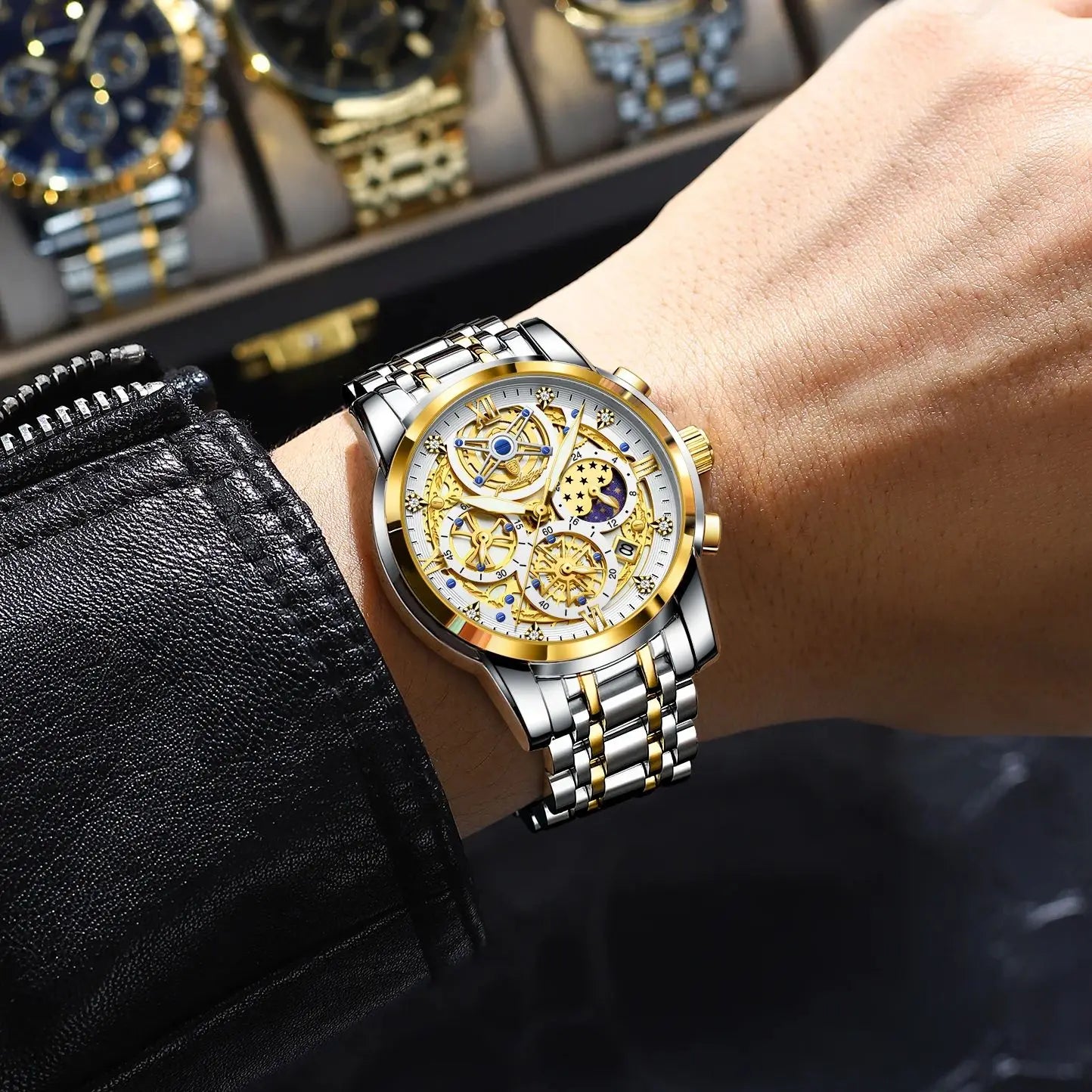 Men’s Round Chronograph Watch – Stainless Steel Strap with Luminous Display