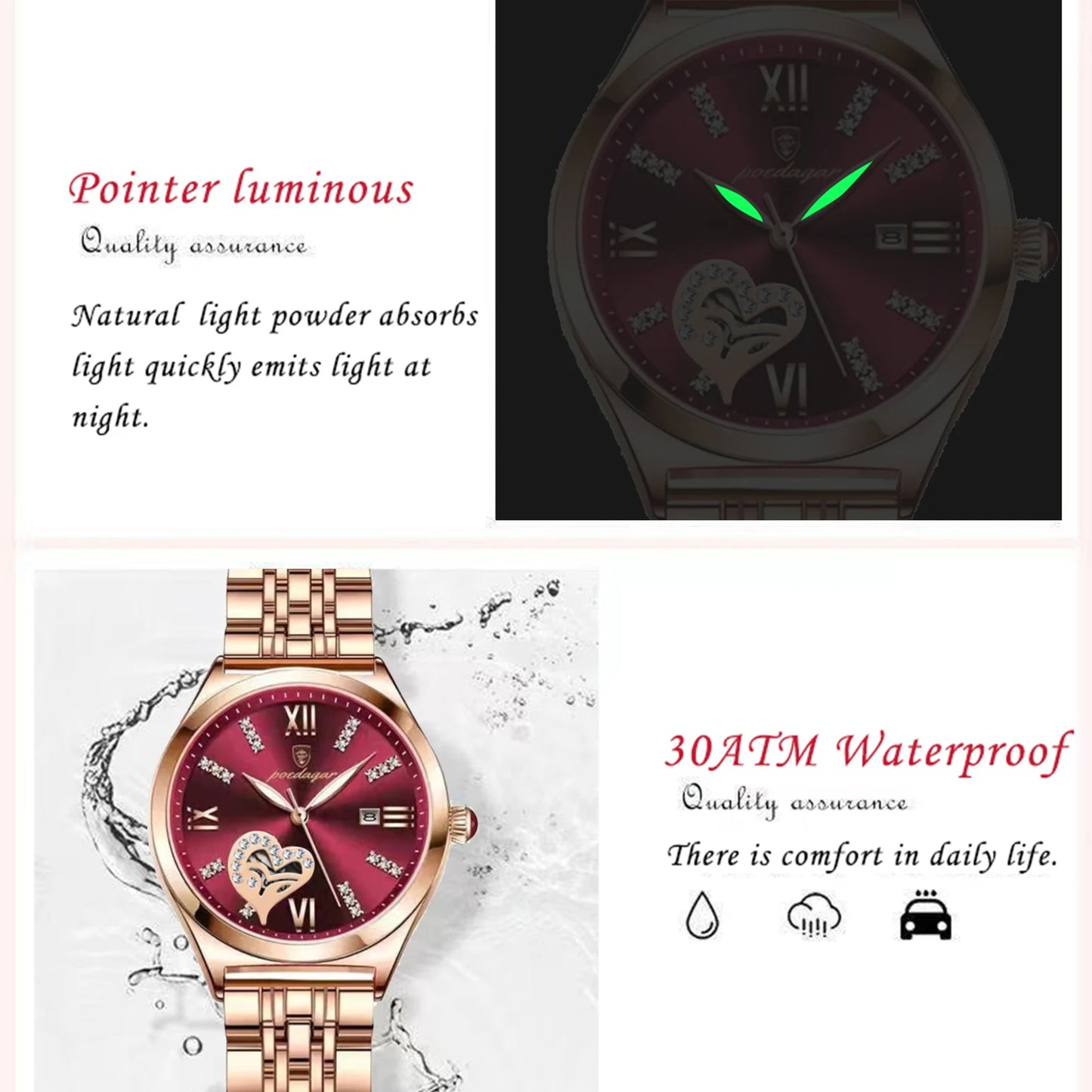 Women’s Luxury Quartz Watch – Stainless Steel Bracelet with Luminous Display