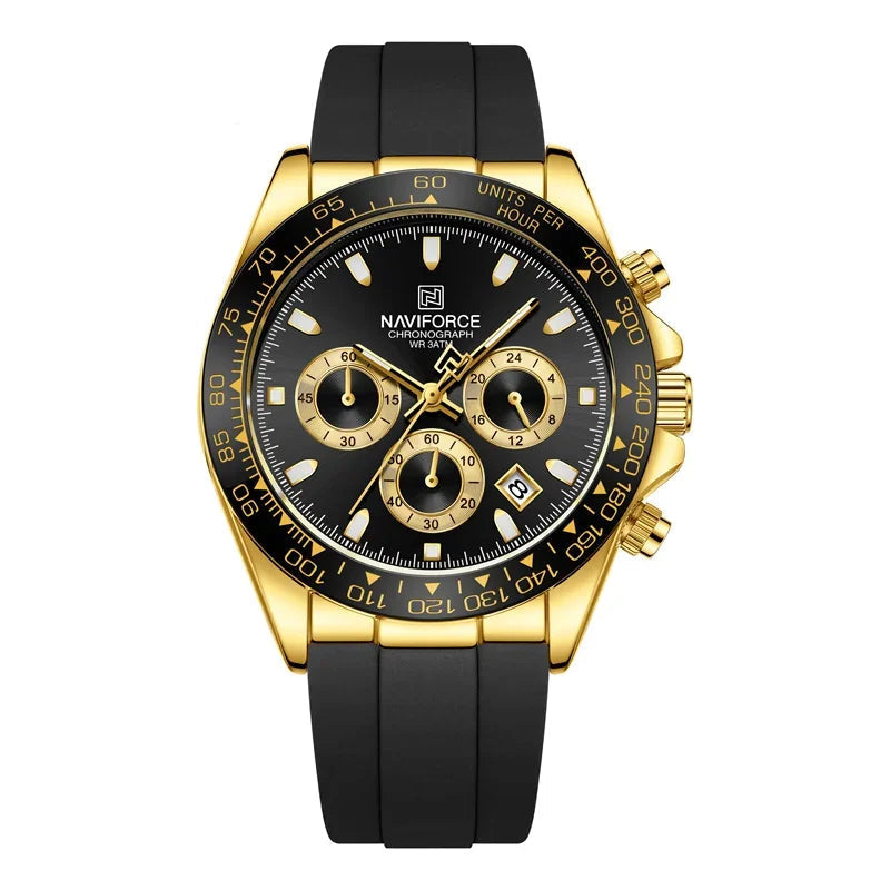 Men’s Sport Quartz Chronograph Watch – Silicone Band with Luminous Hands