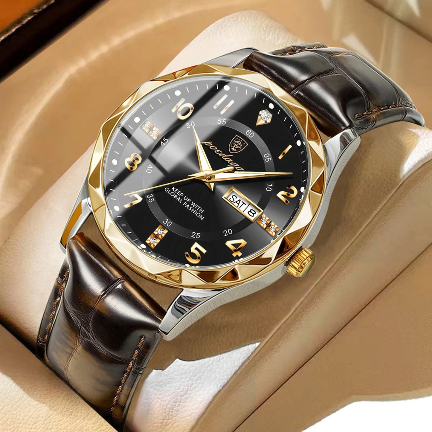 Men’s Luxury Quartz Watch – Leather Band with Luminous Display