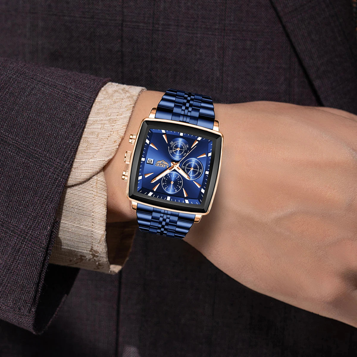 Men’s Square Stainless Steel Quartz Watch – Elegant Business & Casual Style