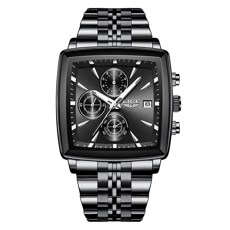 Men’s Square Stainless Steel Quartz Watch – Elegant Business & Casual Style