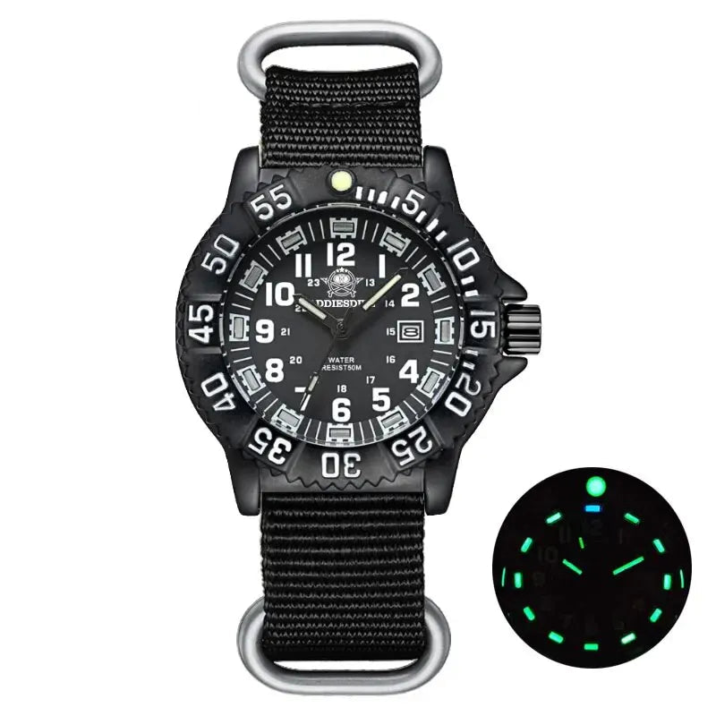 Men’s Rugged Military Quartz Watch – Luminous Dial with Nylon Sports Band