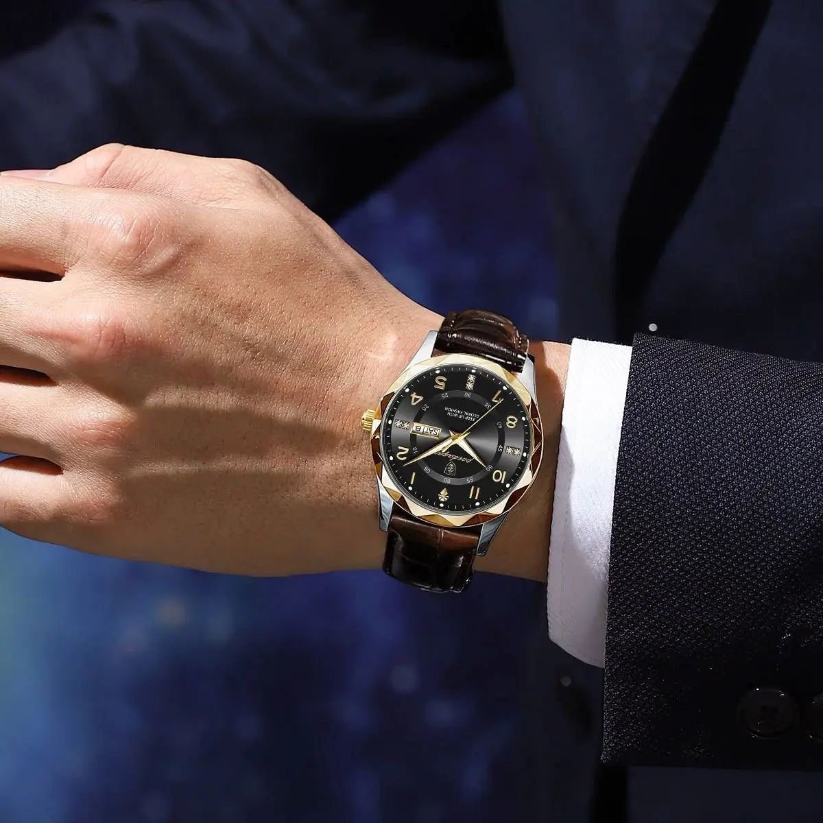 Men’s Luxury Quartz Watch – Leather Band with Luminous Display