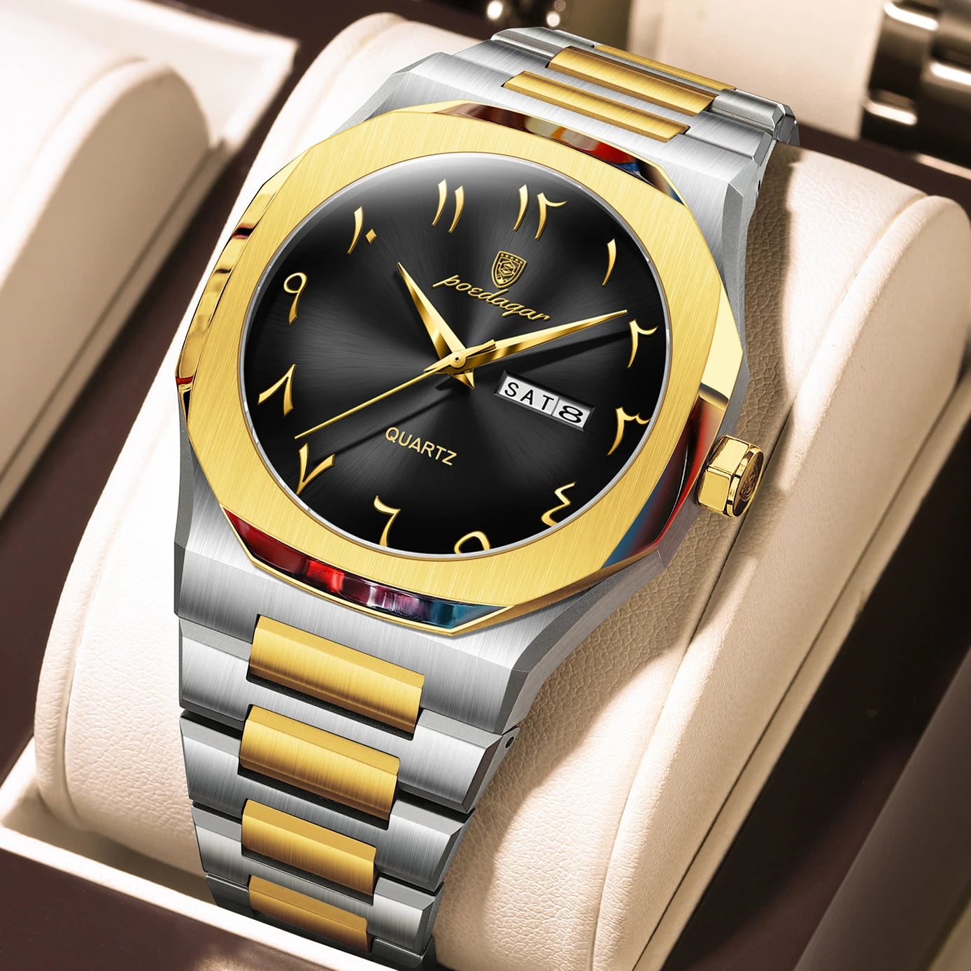 Men’s Quartz Watch – Arabic Numeral Dial with Stainless Steel Design