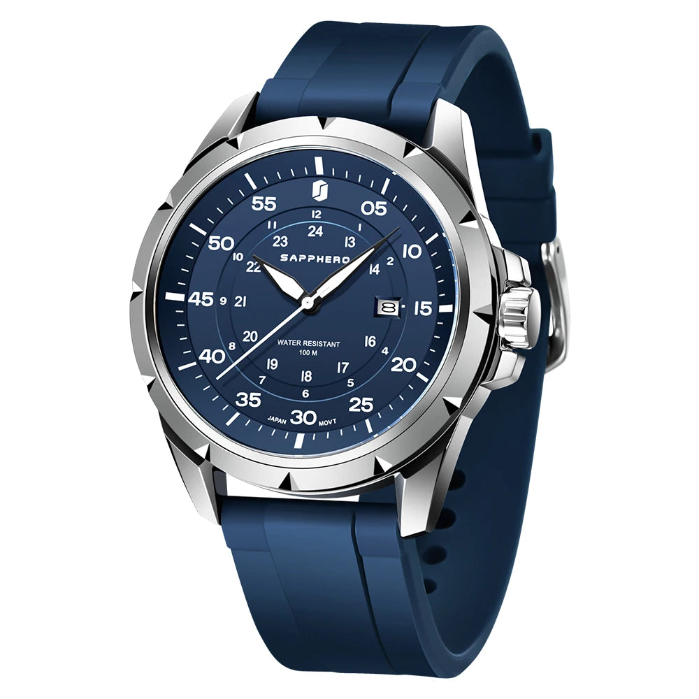 Men’s Bold Quartz Watch – Dual-Tone Stainless Steel with Sporty Silicone Band