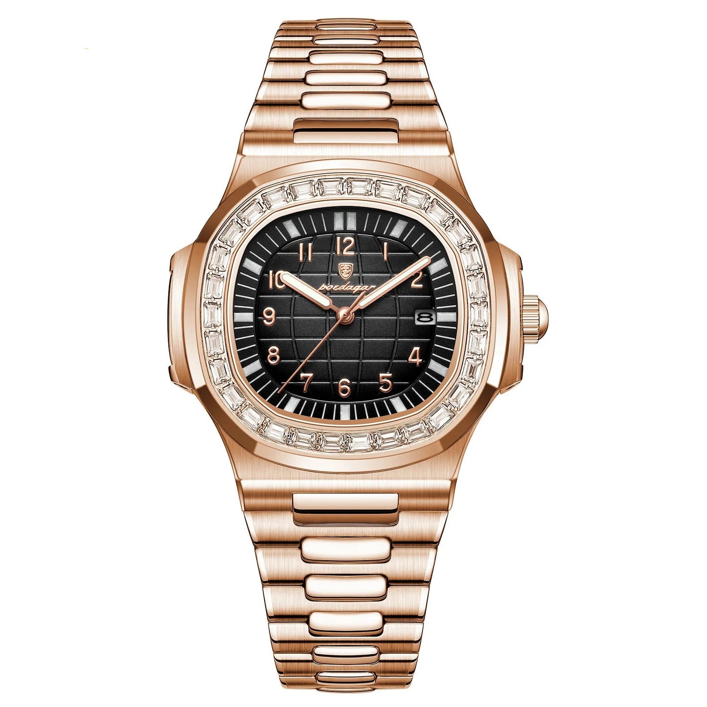 Men’s Square Quartz Watch – Stainless Steel Strap with Luminous Display