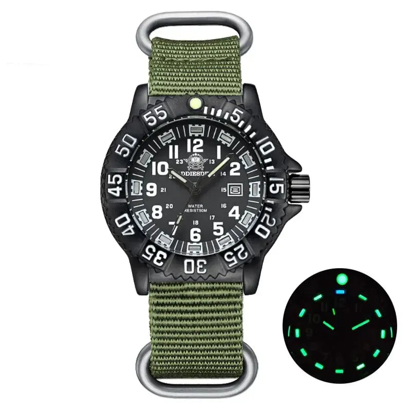 Men’s Rugged Military Quartz Watch – Luminous Dial with Nylon Sports Band