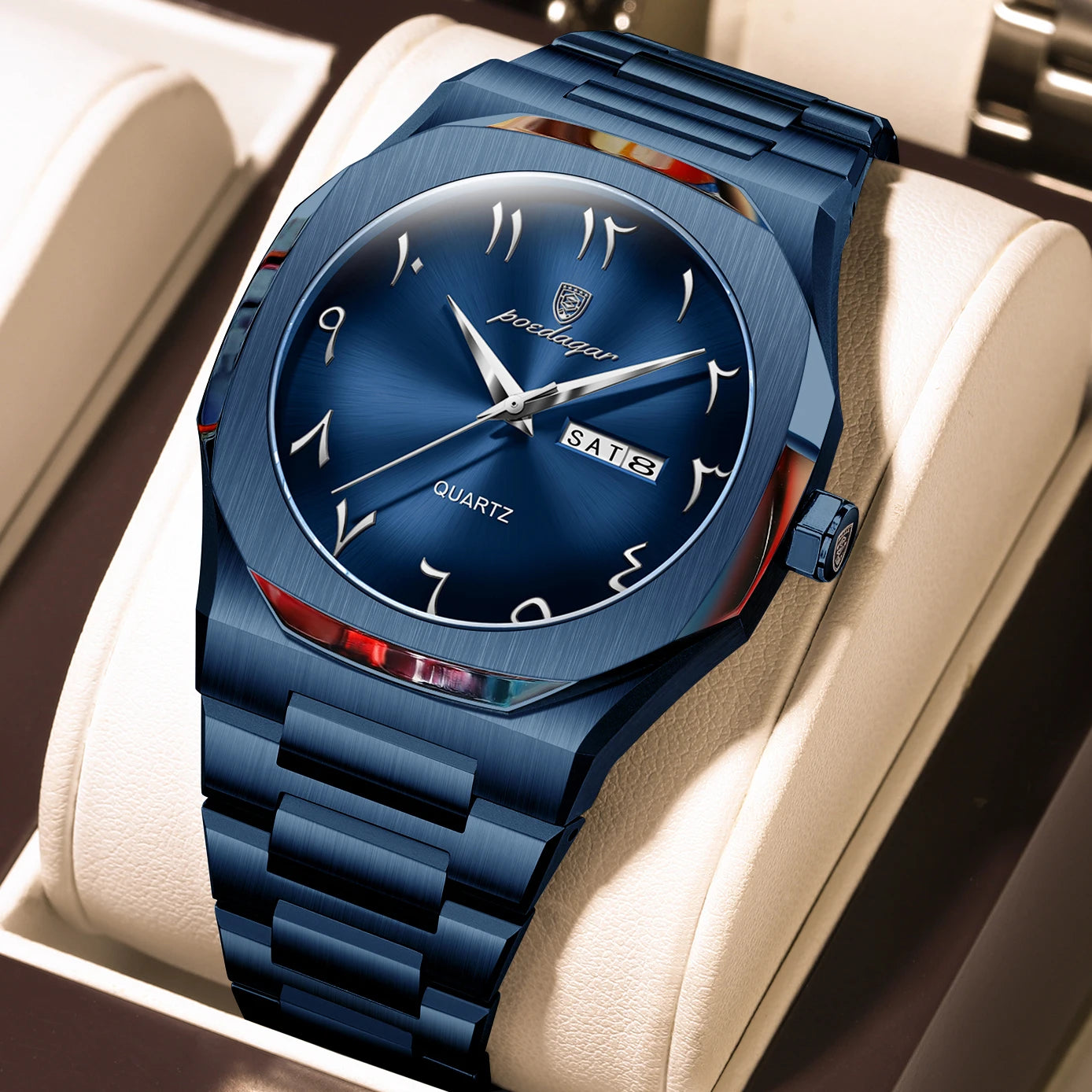 Men’s Quartz Watch – Arabic Numeral Dial with Stainless Steel Design