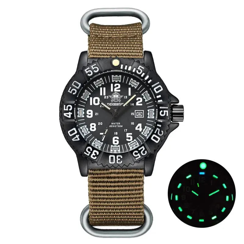 Men’s Rugged Military Quartz Watch – Luminous Dial with Nylon Sports Band
