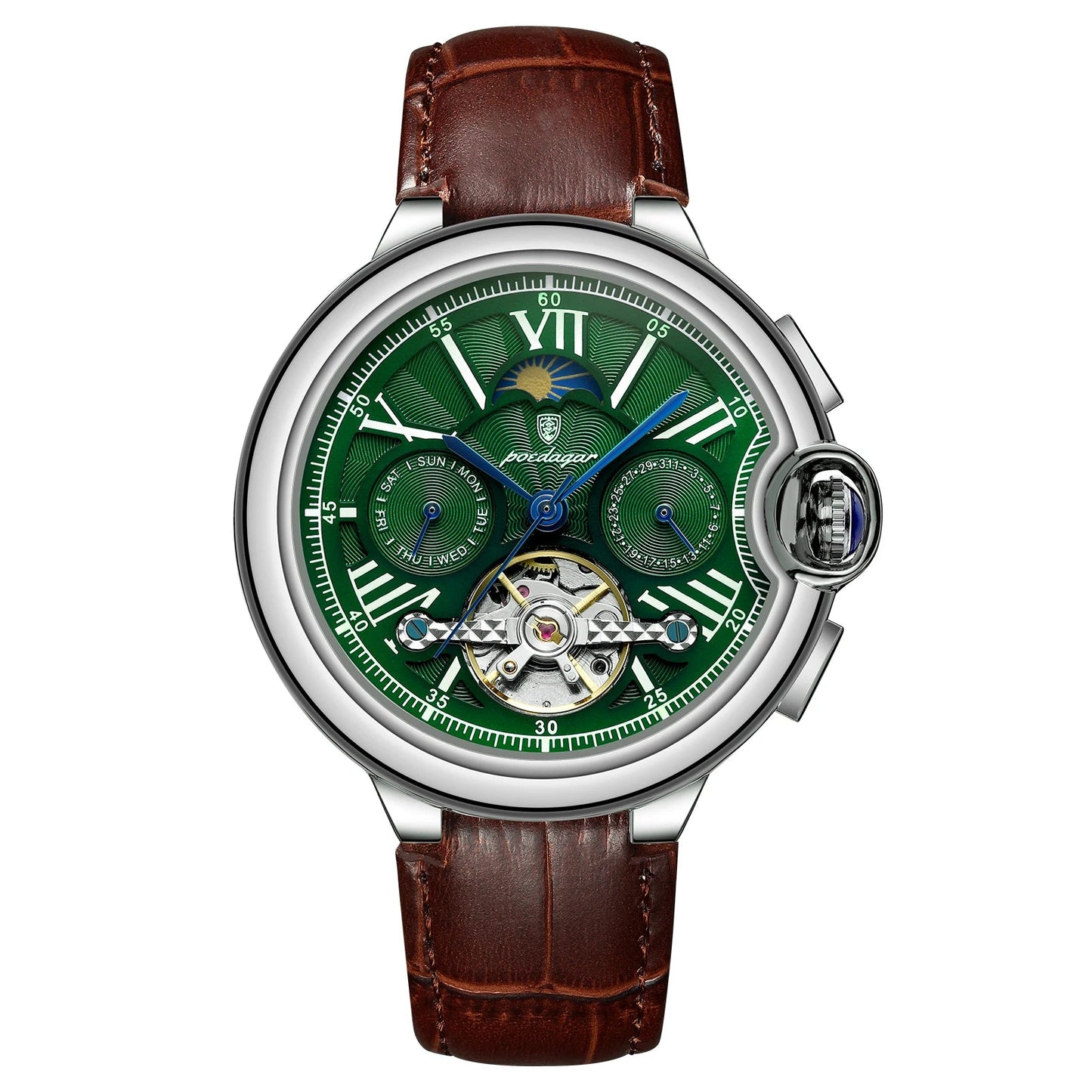 Men’s Automatic Tourbillon Watch – Hollow Dial with Luminous Hands and Calendar