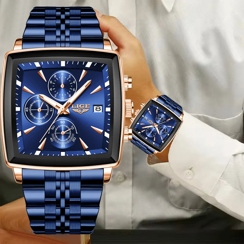 Men’s Square Stainless Steel Quartz Watch – Elegant Business & Casual Style