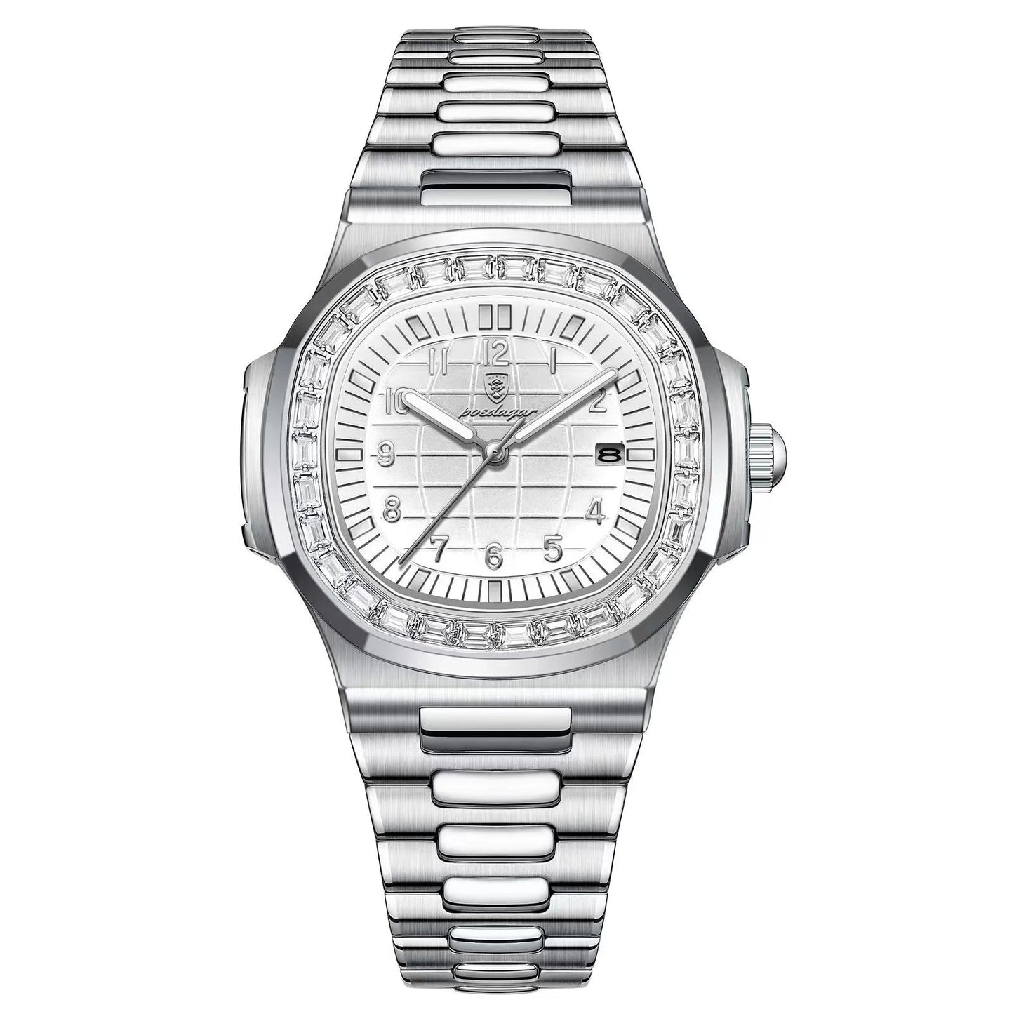 Men’s Square Quartz Watch – Stainless Steel Strap with Luminous Display