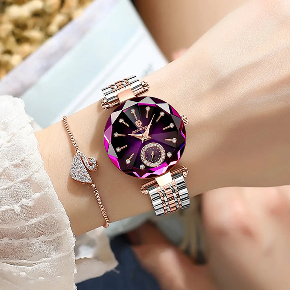 Women’s Elegant Diamond Dial Quartz Watch – Waterproof with Crystal Accents