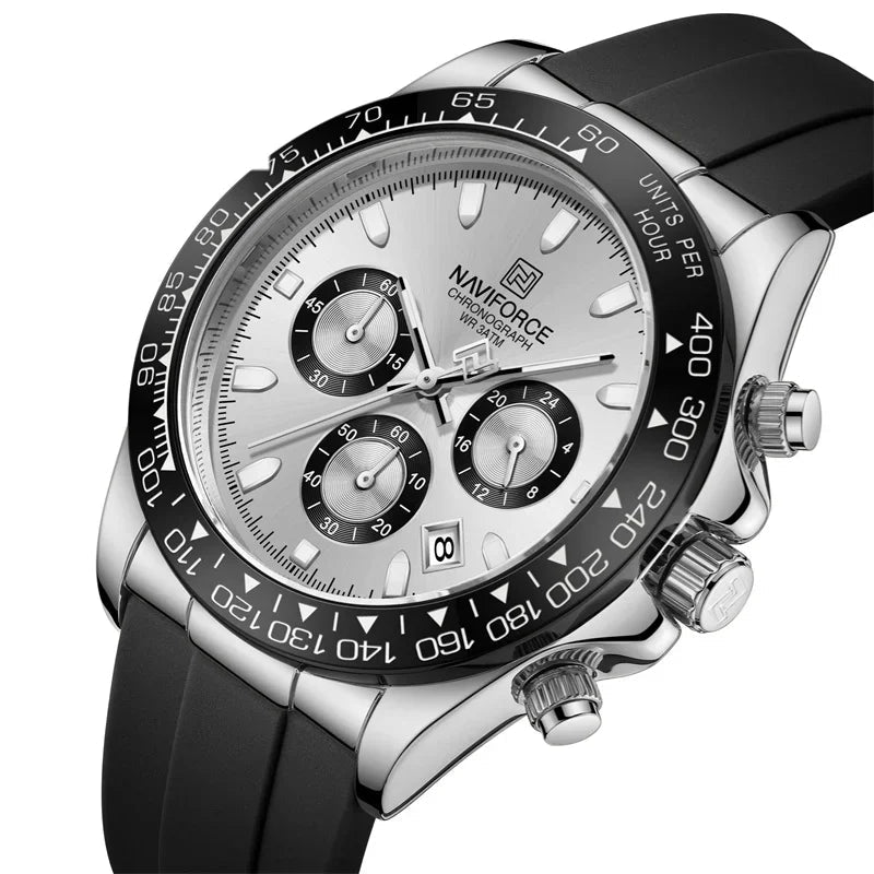 Men’s Sport Quartz Chronograph Watch – Silicone Band with Luminous Hands