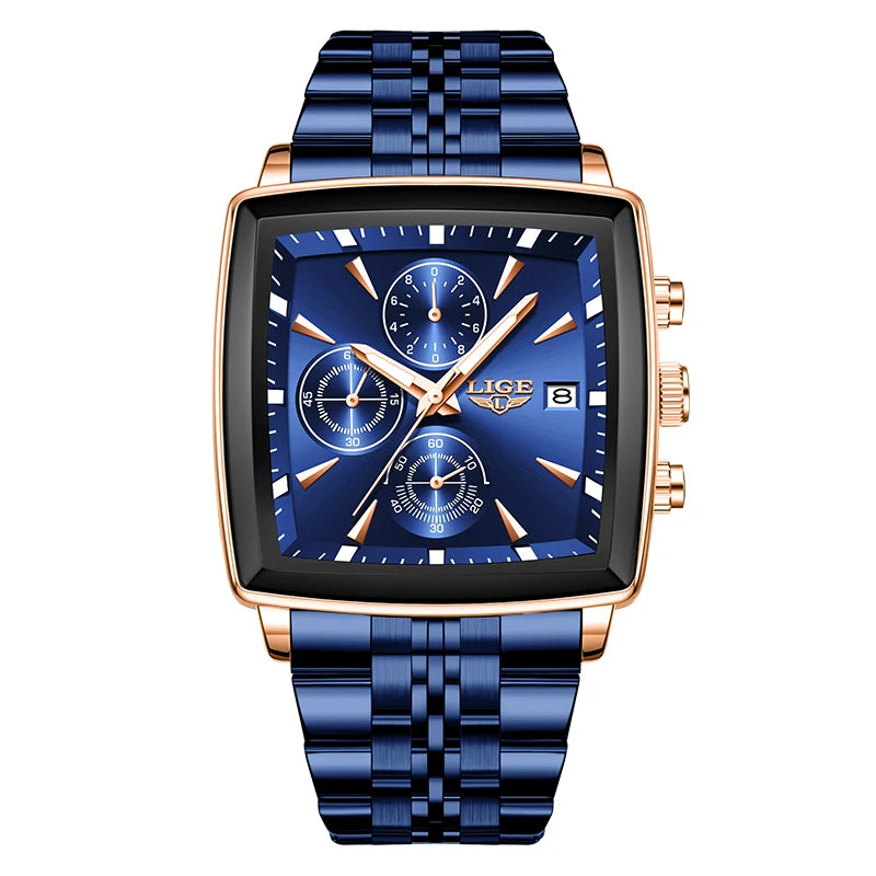 Men’s Square Stainless Steel Quartz Watch – Elegant Business & Casual Style
