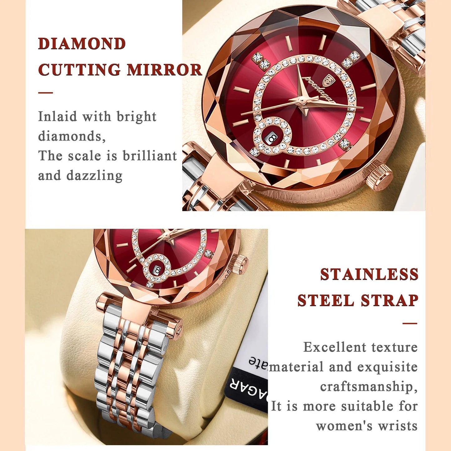 Women’s Ultra-Thin Quartz Watch – Luminous Hands with Diamond-Cut Crystal