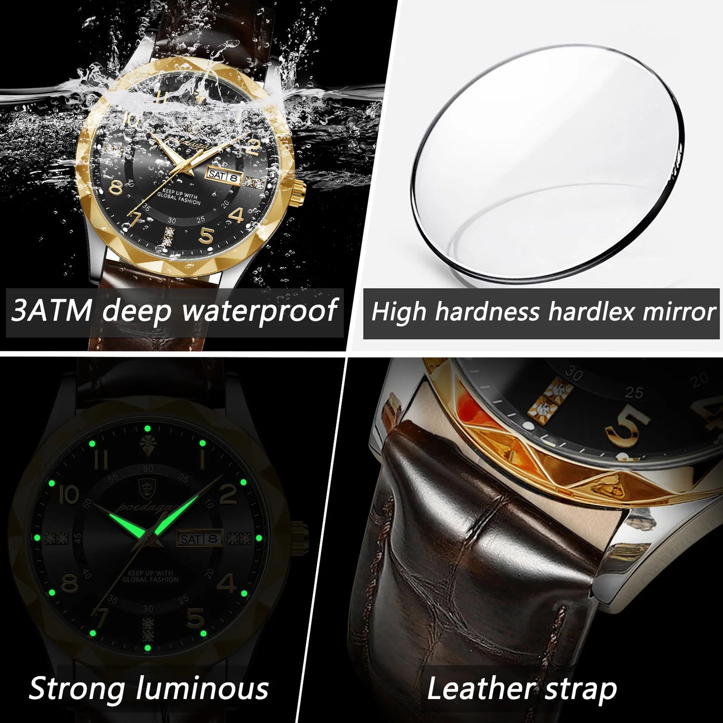 Men’s Luxury Quartz Watch – Leather Band with Luminous Display