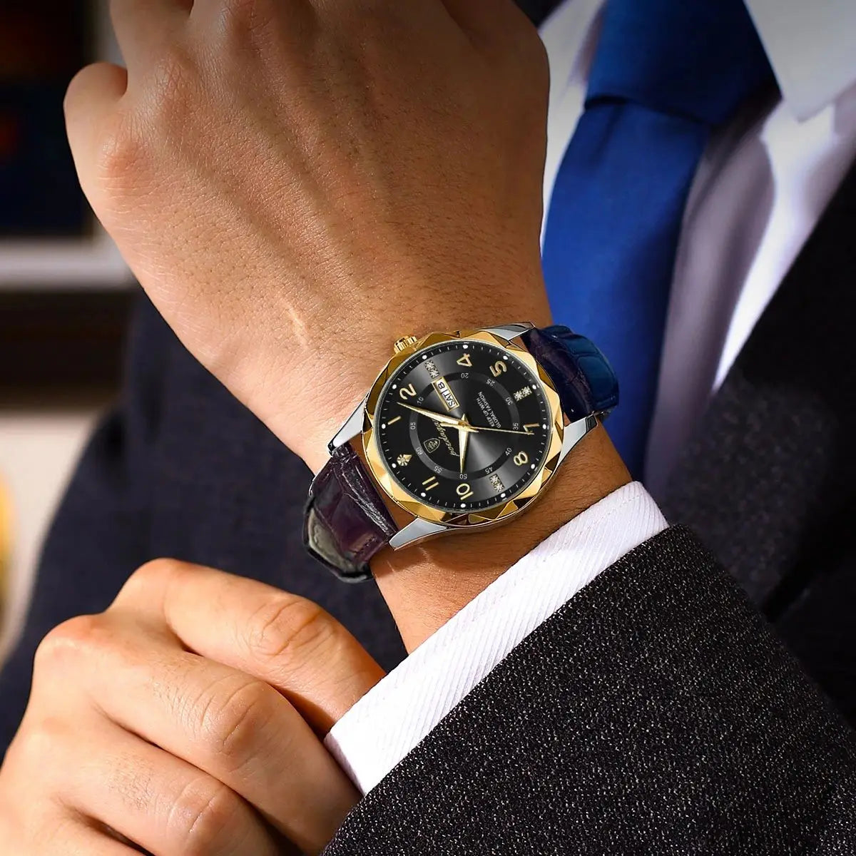 Men’s Luxury Quartz Watch – Leather Band with Luminous Display