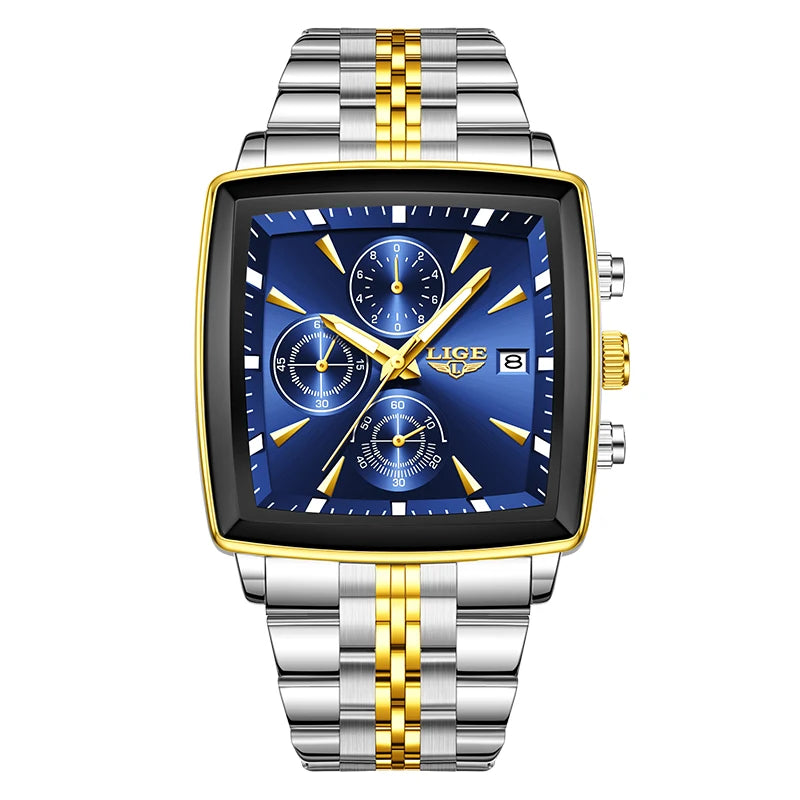 Men’s Square Stainless Steel Quartz Watch – Elegant Business & Casual Style