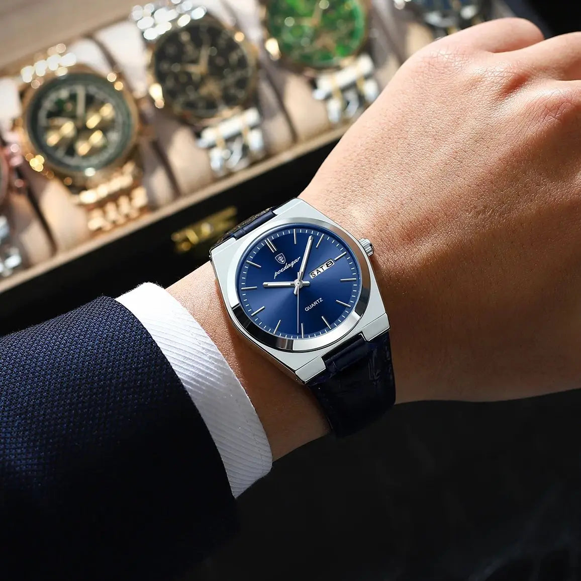Men’s Simple Business Quartz Watch – Leather Strap with Date & Luminous Display