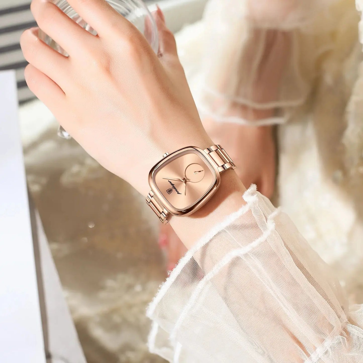 Women’s Irregular Dial Quartz Watch – Stainless Steel Strap with Water Resistance