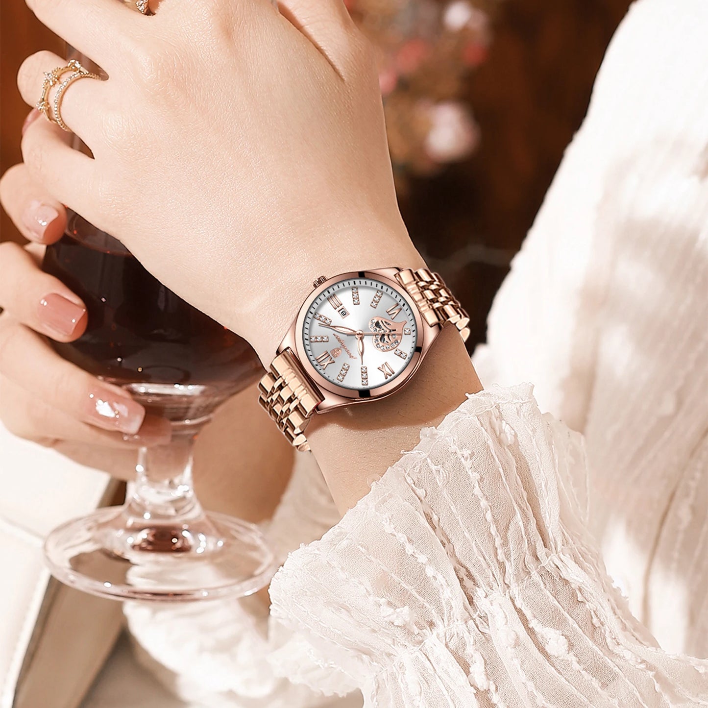 Women’s Luxury Quartz Watch – Stainless Steel Bracelet with Luminous Display