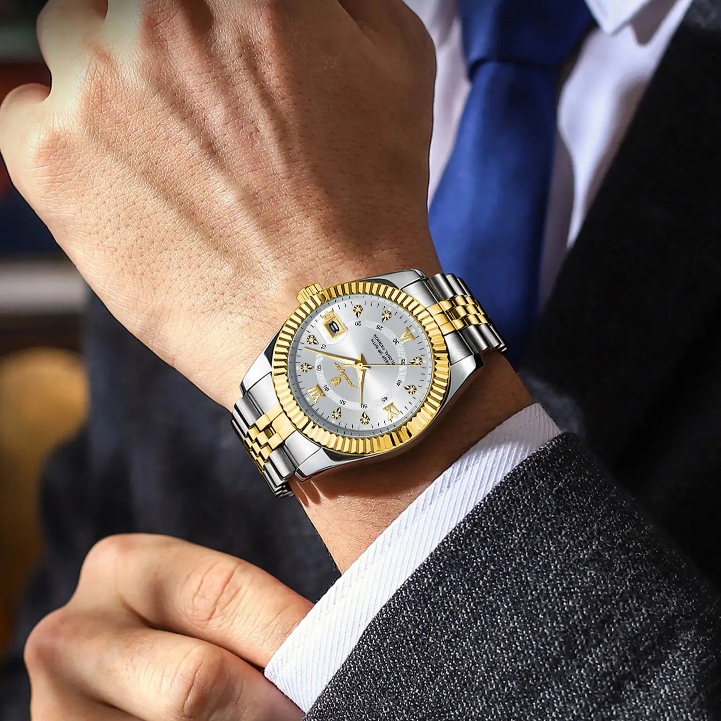 Men’s Business & Casual Quartz Watch – Two-Tone Bracelet with Date