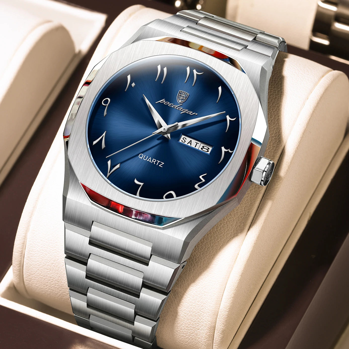Men’s Quartz Watch – Arabic Numeral Dial with Stainless Steel Design