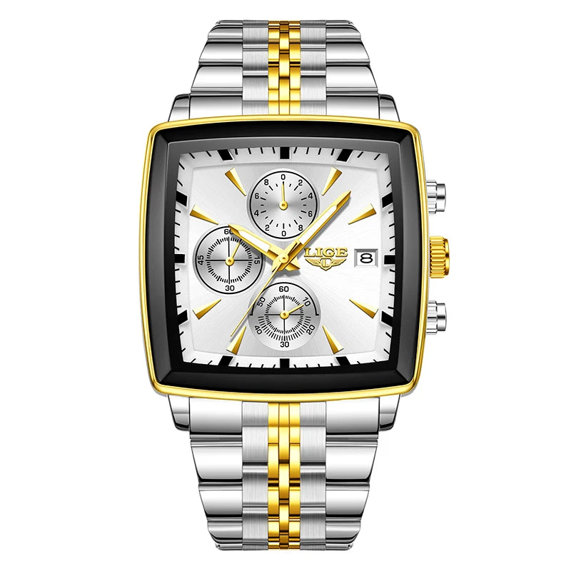 Men’s Square Stainless Steel Quartz Watch – Elegant Business & Casual Style