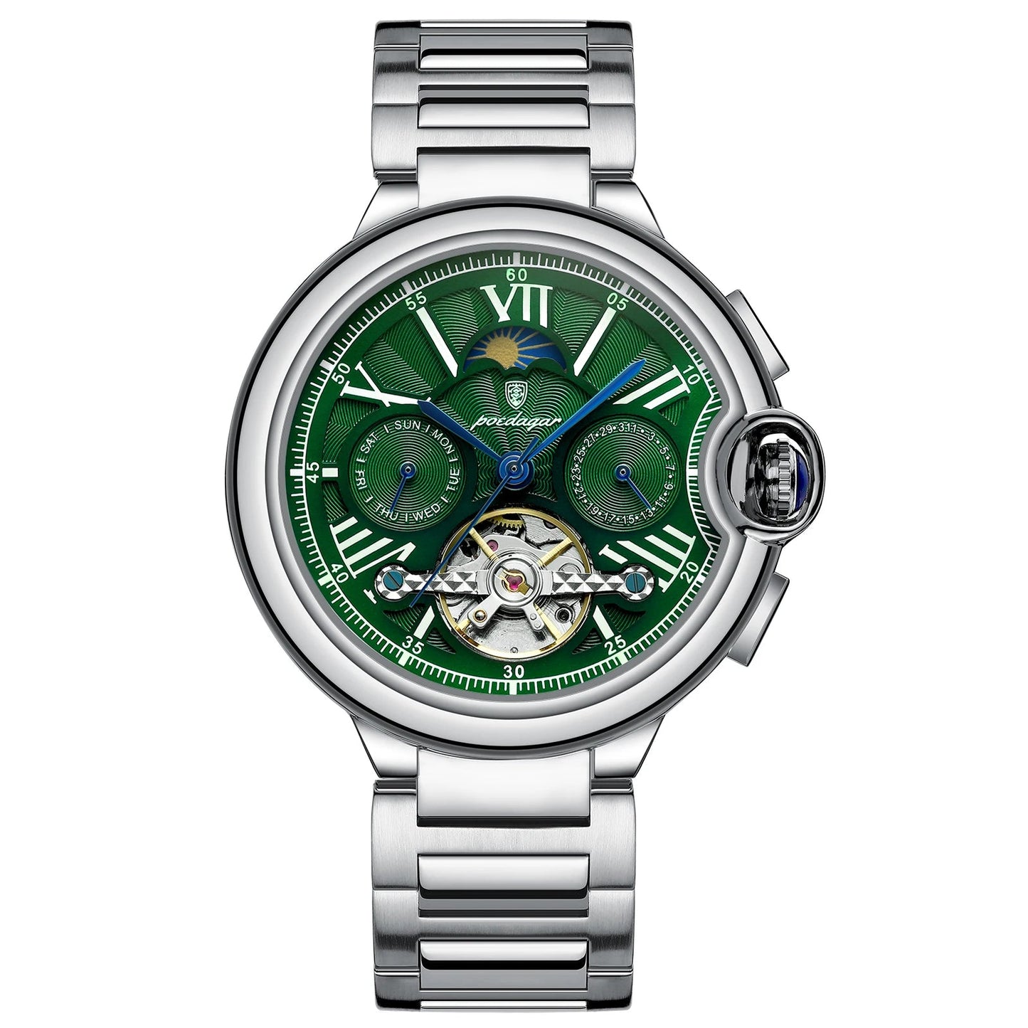 Men’s Automatic Tourbillon Watch – Hollow Dial with Luminous Hands and Calendar