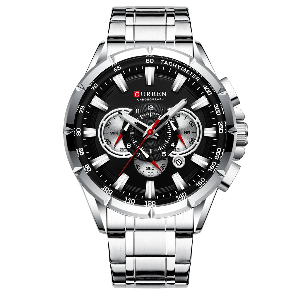 Men’s Stainless Steel Quartz Watch – Classic Round Dial with Chronograph Design