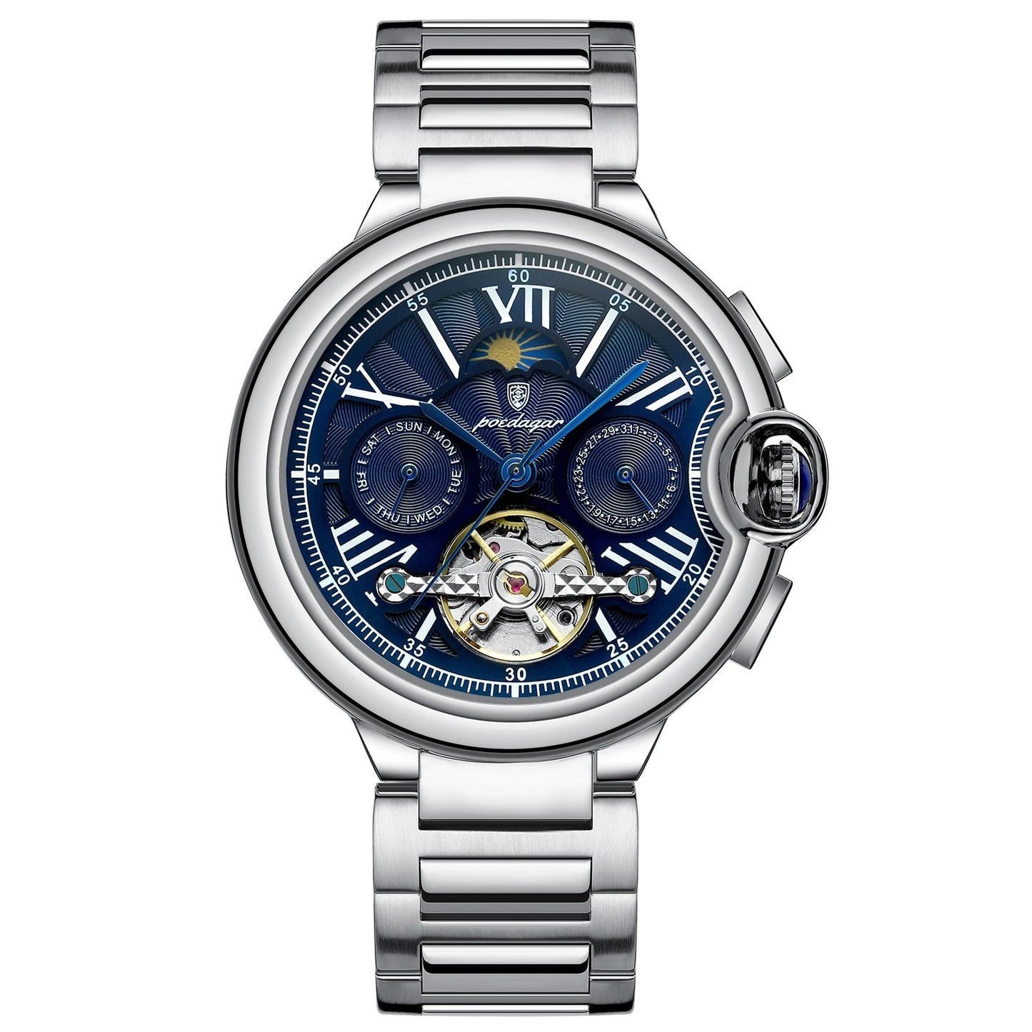 Men’s Automatic Tourbillon Watch – Hollow Dial with Luminous Hands and Calendar