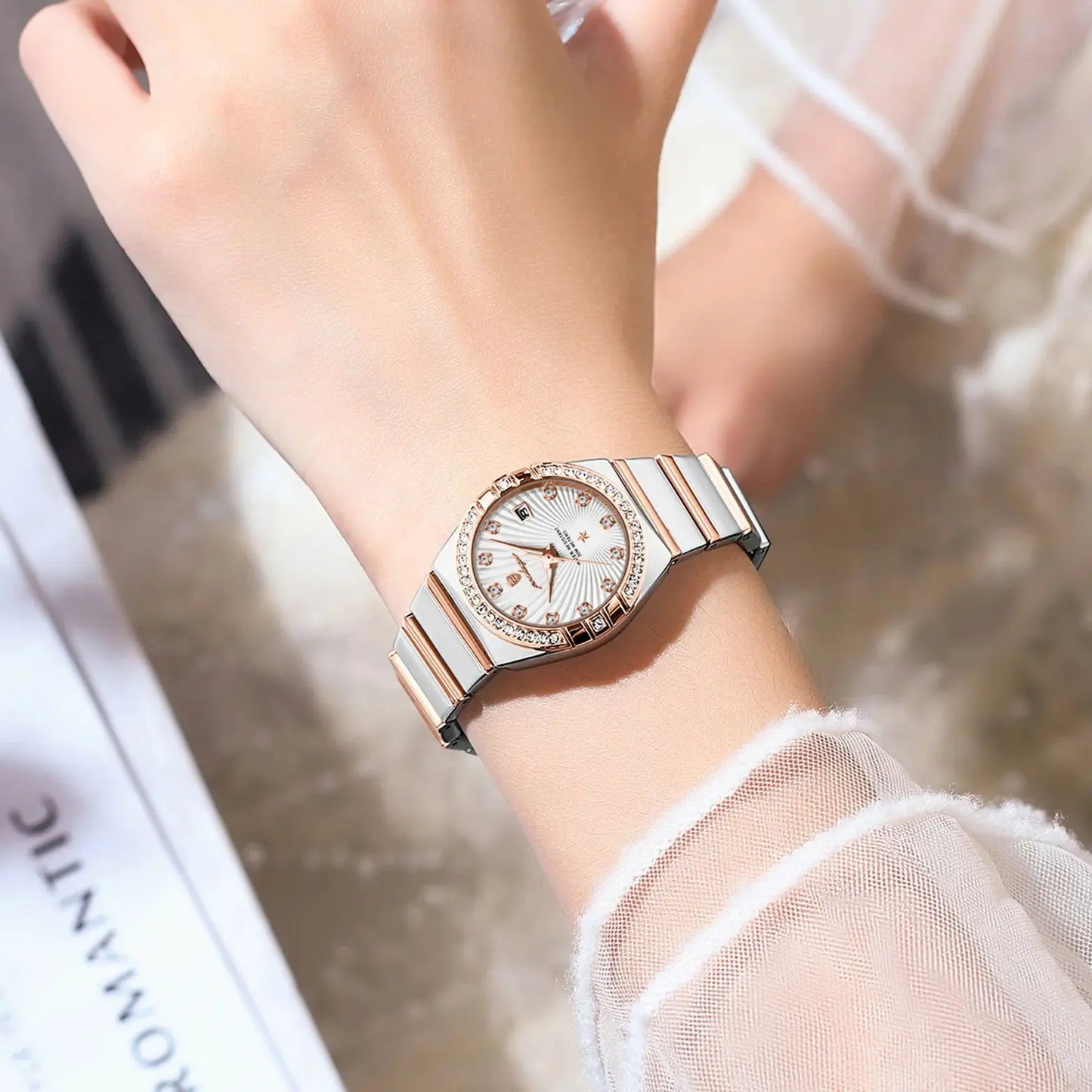 Women’s Diamond Quartz Watch – Two-Tone Stainless Steel with Luminous Display