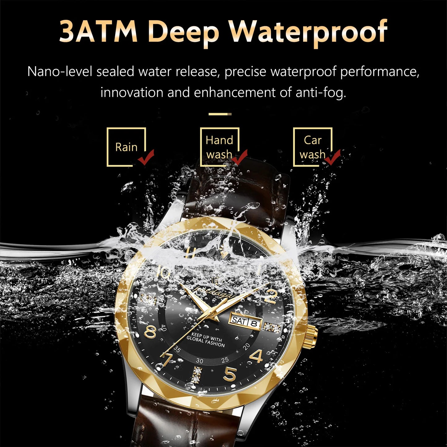 Men’s Luxury Quartz Watch – Leather Band with Luminous Display