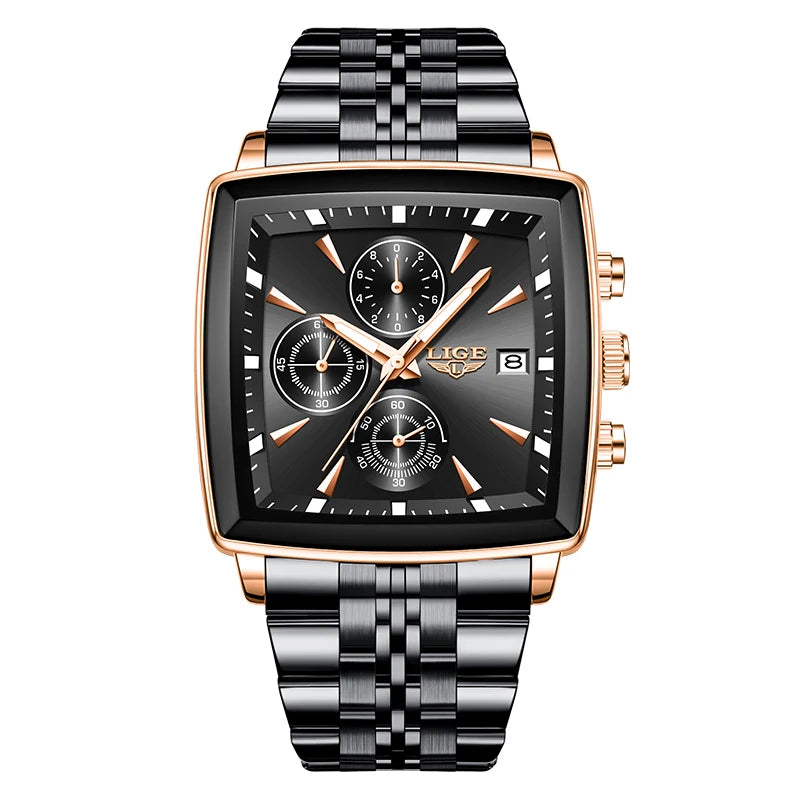 Men’s Square Stainless Steel Quartz Watch – Elegant Business & Casual Style