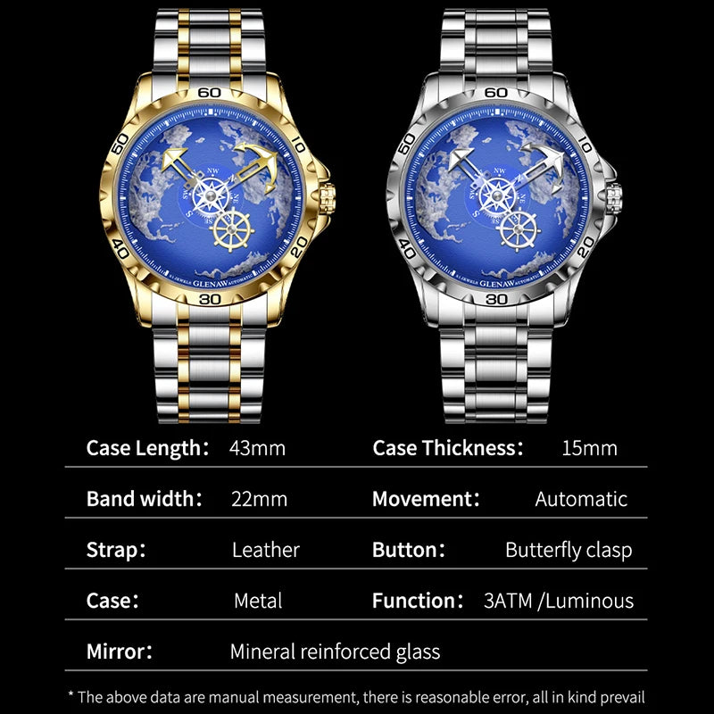Men’s Automatic Luxury Watch – Stainless Steel with Luminous Display and Waterproof Design