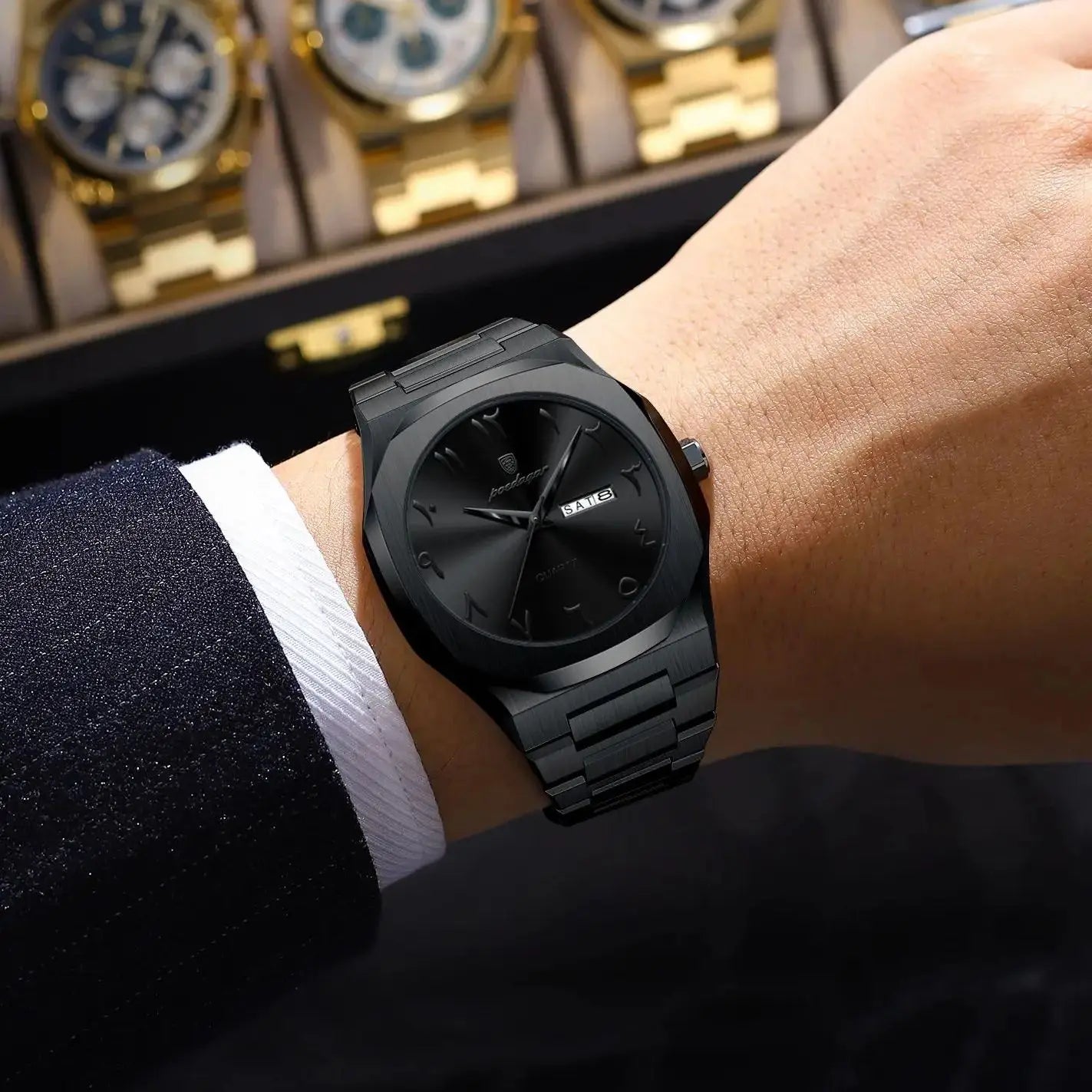 Men’s Quartz Watch – Arabic Numeral Dial with Stainless Steel Design