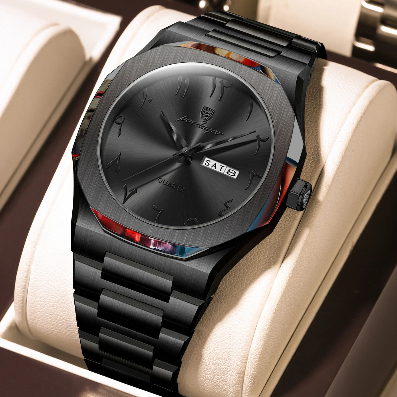 Men’s Quartz Watch – Arabic Numeral Dial with Stainless Steel Design