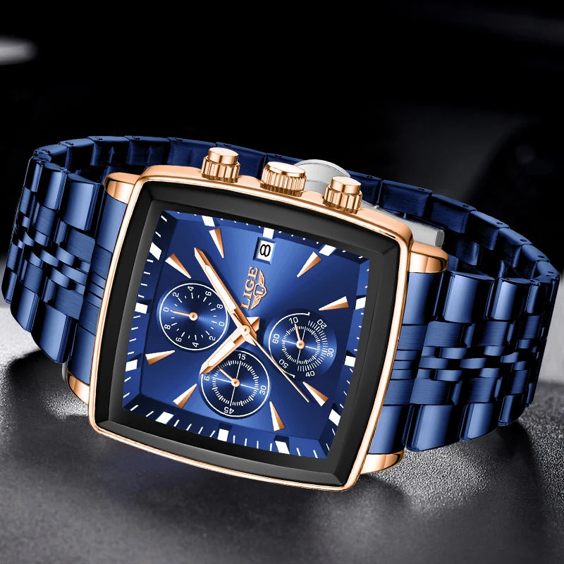 Men’s Square Stainless Steel Quartz Watch – Elegant Business & Casual Style
