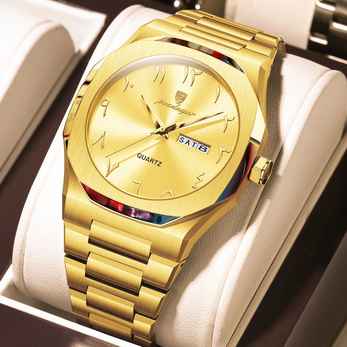 Men’s Quartz Watch – Arabic Numeral Dial with Stainless Steel Design