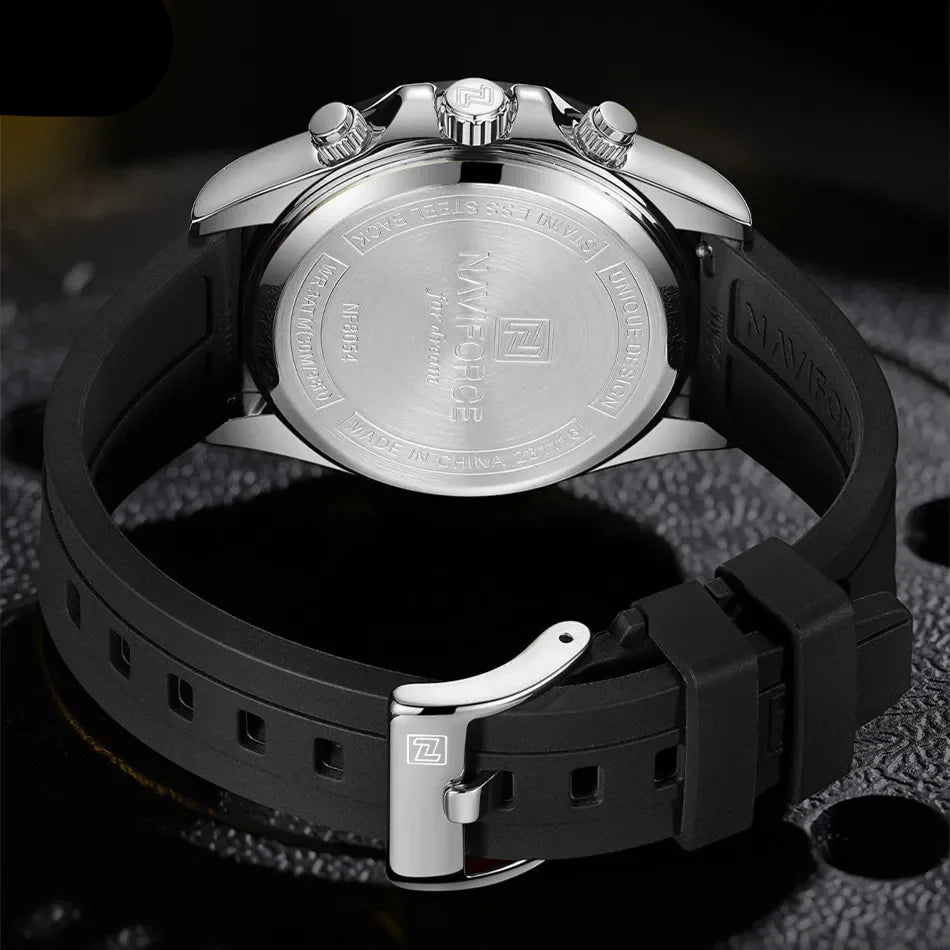 Men’s Sport Quartz Chronograph Watch – Silicone Band with Luminous Hands