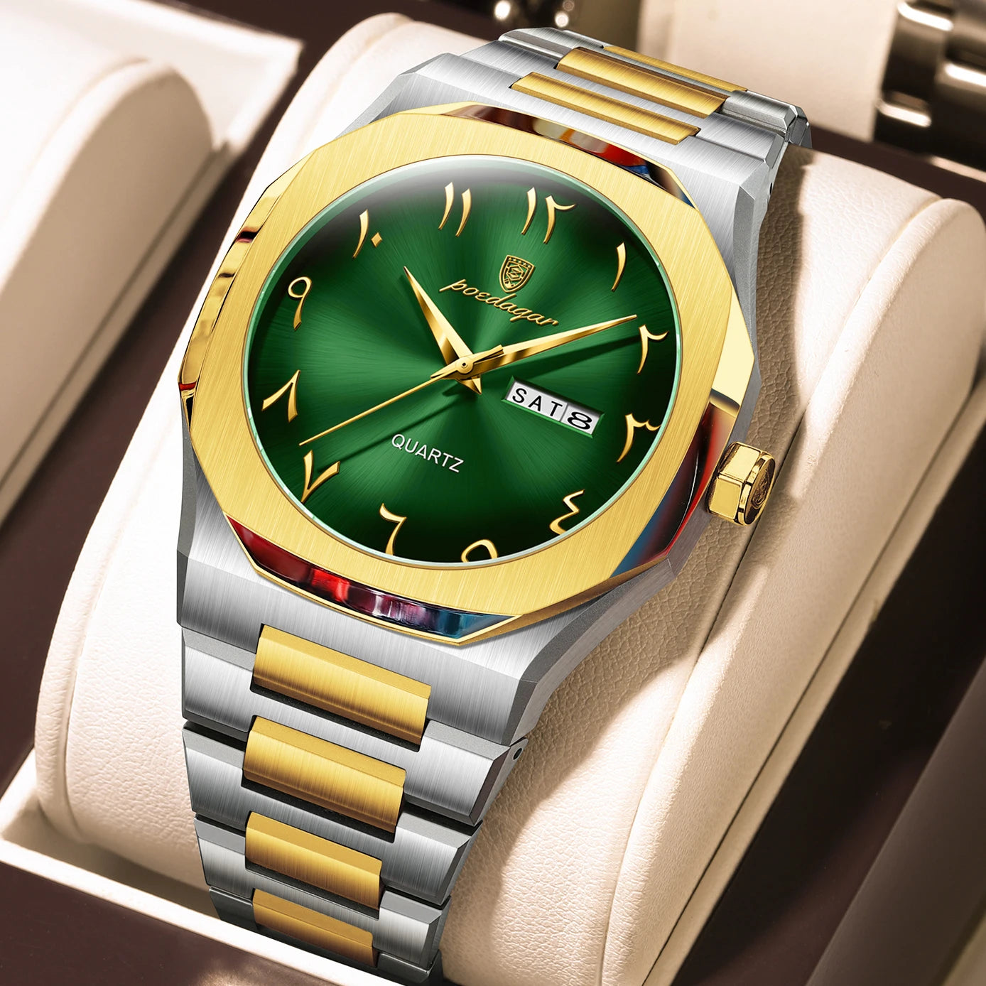 Men’s Quartz Watch – Arabic Numeral Dial with Stainless Steel Design