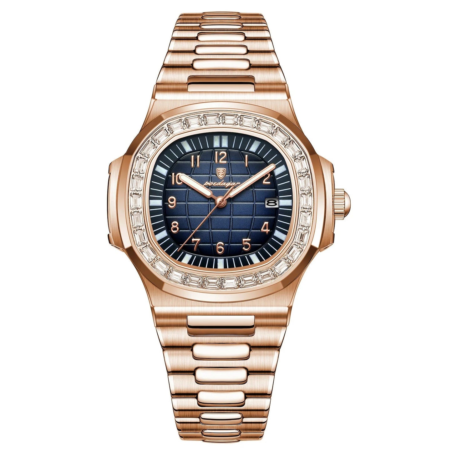 Men’s Square Quartz Watch – Stainless Steel Strap with Luminous Display