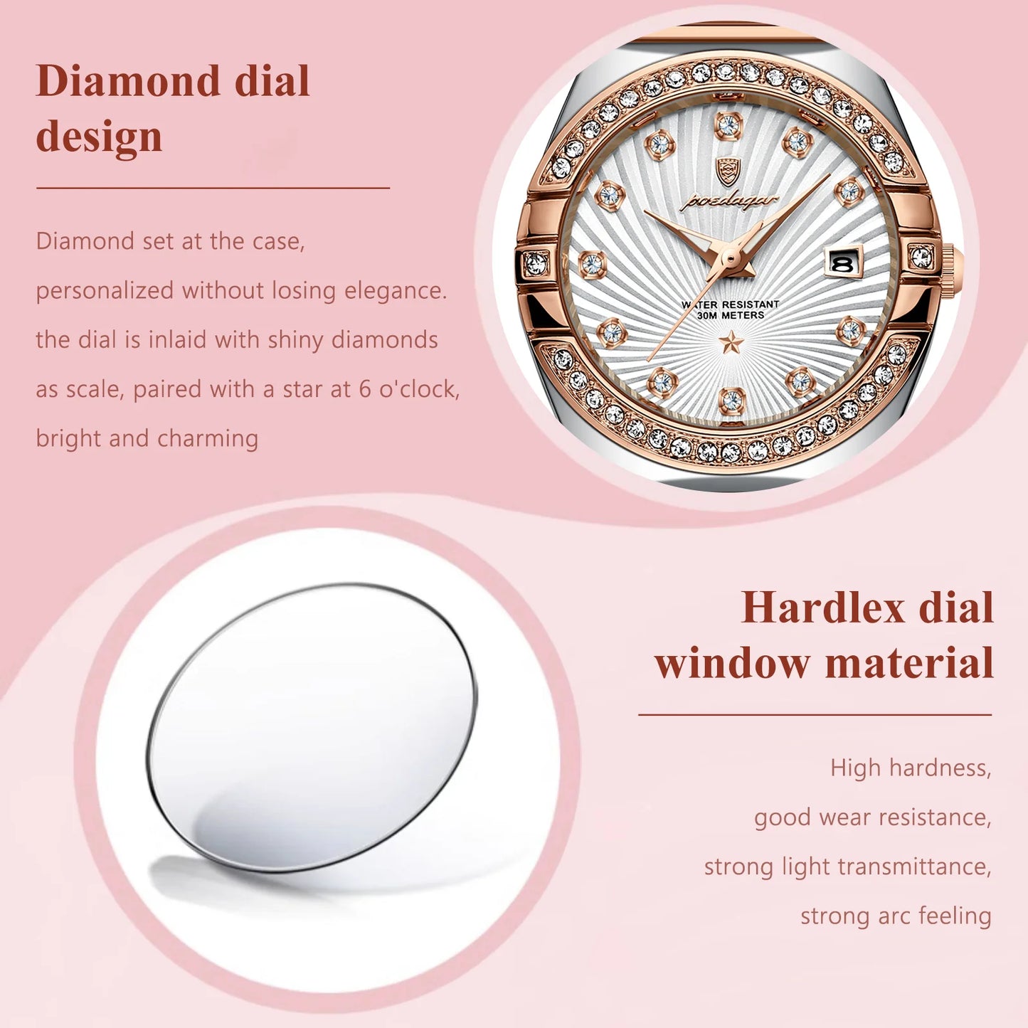 Women’s Diamond Quartz Watch – Two-Tone Stainless Steel with Luminous Display