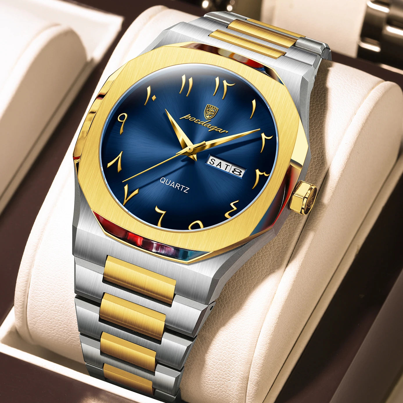 Men’s Quartz Watch – Arabic Numeral Dial with Stainless Steel Design