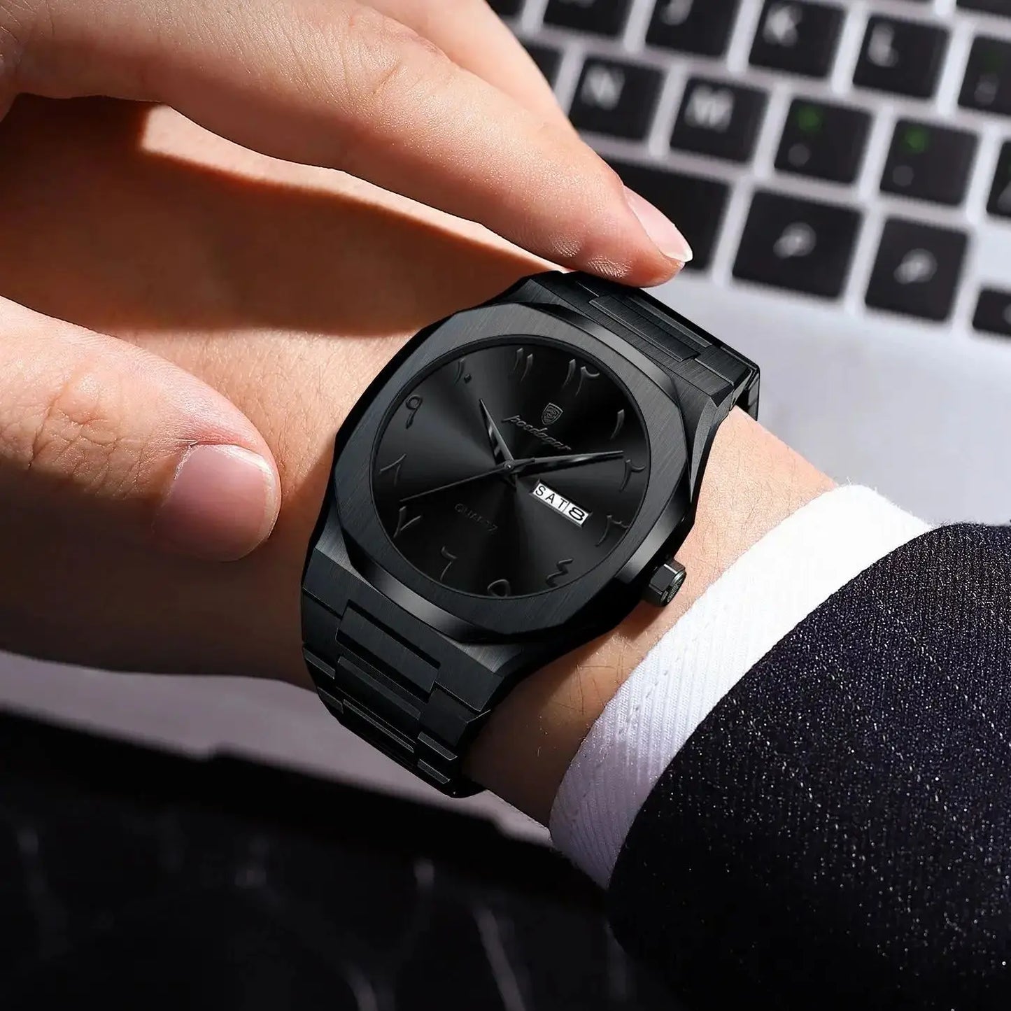 Men’s Quartz Watch – Arabic Numeral Dial with Stainless Steel Design